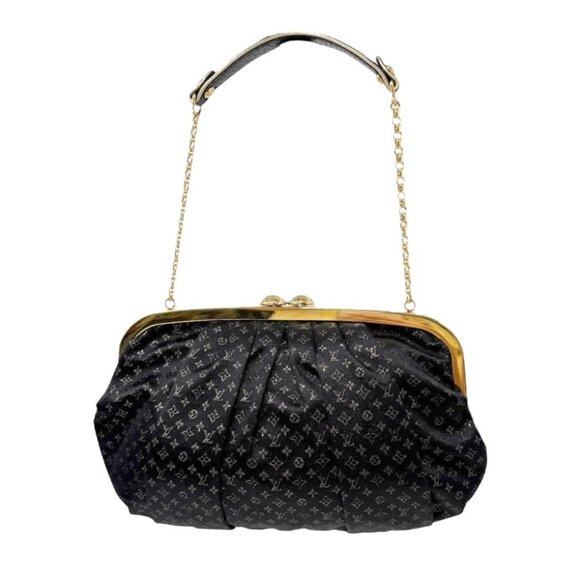 LOUIS VUITTON Vintage Monogram Aumoniere Mini Evening Bag Black Satin [106329] - Picture 5 of 12